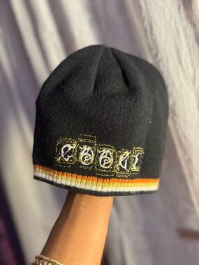 COOGI Black Beanie with Yellow/Silver Embroidered Accents